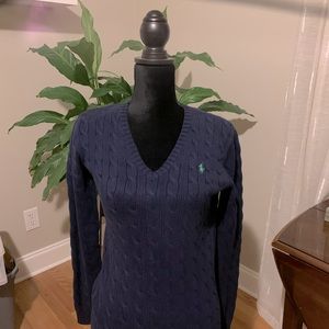 Ralph Lauren V-Neck Cable Knit Sweater, Navy